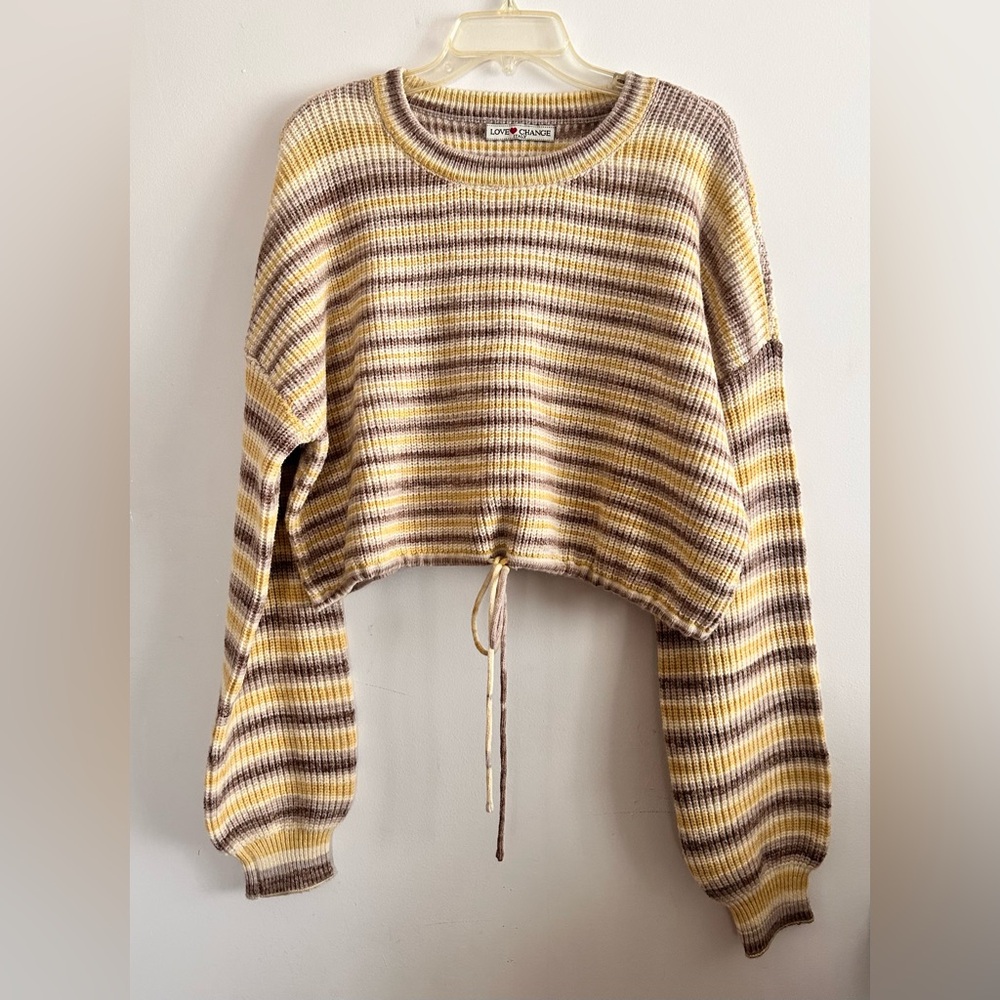 Inknit Striped Cropped Drawstring Sweater Gold Multicolor **XL, Read**